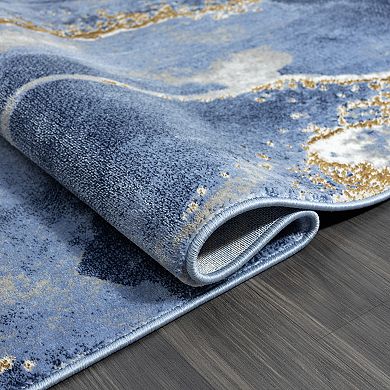 Abani Luna LUN170D Contemporary Marbled Blue Area Rug