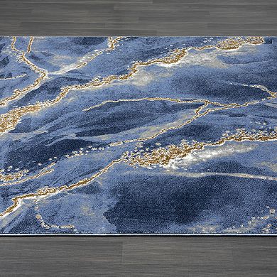 Abani Luna LUN170D Contemporary Marbled Blue Area Rug