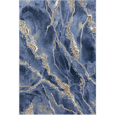 Abani Luna LUN170D Contemporary Marbled Blue Area Rug