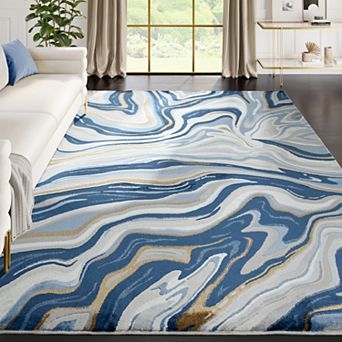 Abani Rugs Regal REG260A Blue Cream Intertwined Lines Area Rug