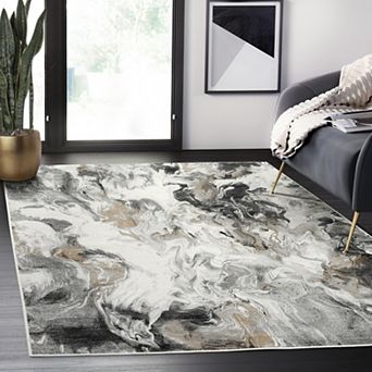 Abani Rugs Regal REG500A Grey Black Swirl Abstract Low Pile Area Rug