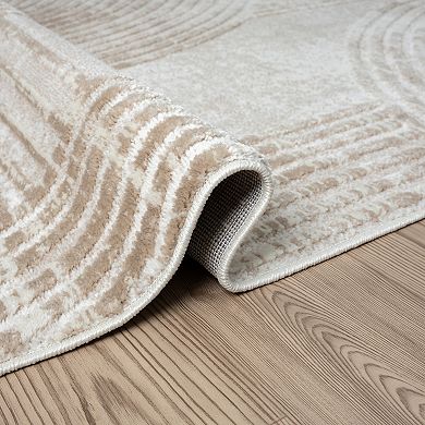 Abani Viva VIV110A Neutral Cream Mid-Century Modern Retro Arch Pattern Area Rug