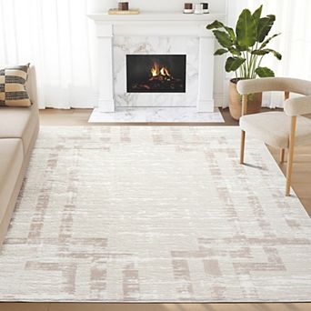 Abani Viva VIV100A Neutral Cream Beige Art Deco Symmetry Lines Area Rug