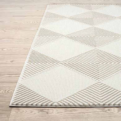 Abani Neutral NTL110A Cream Beige Diamond Checker Tile Geometric Area Rug