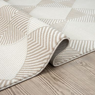 Abani Neutral NTL110A Cream Beige Diamond Checker Tile Geometric Area Rug