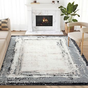 Abani Viva VIV140A Ivory Abstract Border Grey Area Rug