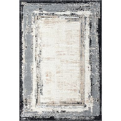 Abani Viva VIV140A Ivory Abstract Border Grey Area Rug