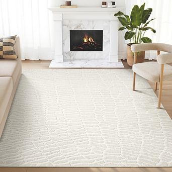 Abani Neutral NTL100A Cream Pebble Pattern Seamless Area Rug