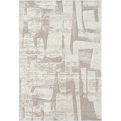 Abani Viva VIV120A Neutral Cream Beige Block Pattern Area Rug