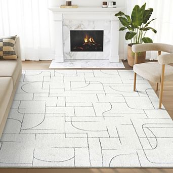 Abani Cozy COZ120A Modern Cream Grey Lines Area Rug