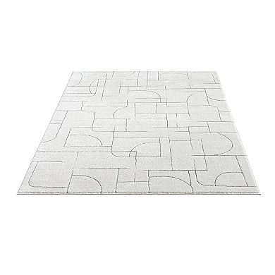 Abani Cozy COZ120A Modern Cream Grey Lines Area Rug