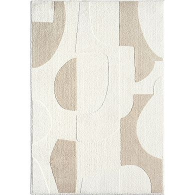 Abani Cozy COZ110A Modern Cream Grey Asymmetric Circle Pattern Neutral Area Rug