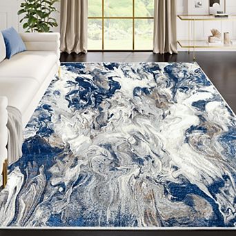 Abani Rugs Regal REG500B Blue Swirl Abstract Low Pile Area Rug