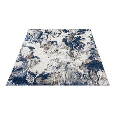 Abani Rugs Regal REG500B Blue Swirl Abstract Low Pile Area Rug