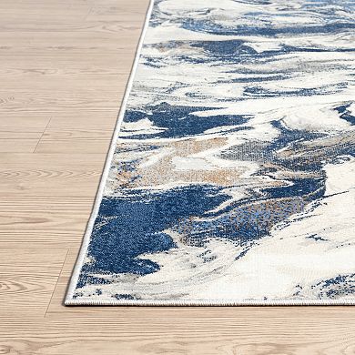 Abani Rugs Regal REG500B Blue Swirl Abstract Low Pile Area Rug