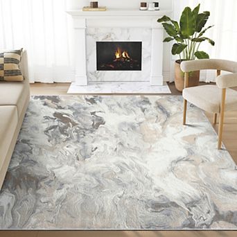 Abani Rugs Regal REG500C Beige Grey Swirl Abstract Low Pile Area Rug