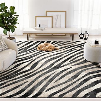 Abani Rugs Terra TER160A Beige Black Diagonal Zebra Pattern Area Rug