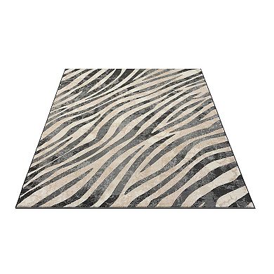 Abani Rugs Terra TER160A Beige Black Diagonal Zebra Pattern Area Rug