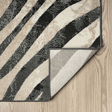 Abani Rugs Terra TER160A Beige Black Diagonal Zebra Pattern Area Rug