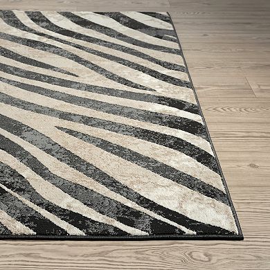 Abani Rugs Terra TER160A Beige Black Diagonal Zebra Pattern Area Rug