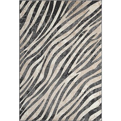 Abani Rugs Terra TER160A Beige Black Diagonal Zebra Pattern Area Rug
