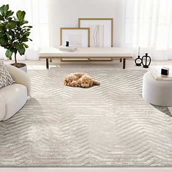 Abani Rugs Terra TER140A Beige Horizontal Lines Geometric High Low Area Rug