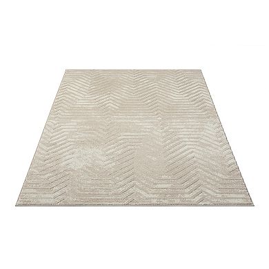 Abani Rugs Terra TER140A Beige Horizontal Lines Geometric High Low Area Rug