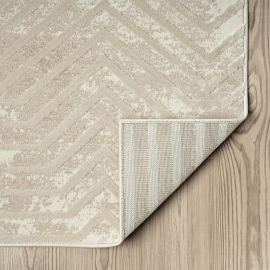 Abani Rugs Terra TER140A Beige Horizontal Lines Geometric High Low Area Rug