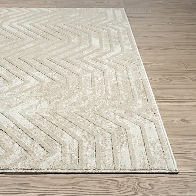 Abani Rugs Terra TER140A Beige Horizontal Lines Geometric High Low Area Rug