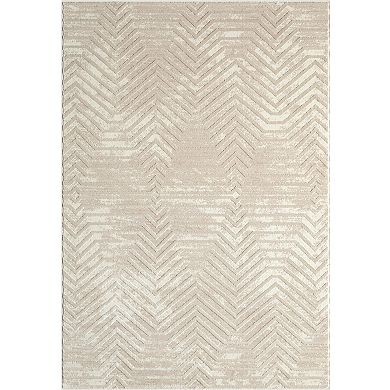 Abani Rugs Terra TER140A Beige Horizontal Lines Geometric High Low Area Rug