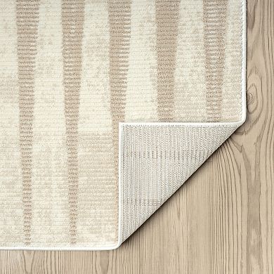 Abani Rugs Terra TER150A Beige Cream Geometric Vertical Lines Neutral Transitional Area Rug
