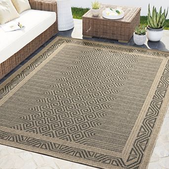 Abani Rugs Patio PAT140A Outdoor Grey Beige Geometric Area Rug