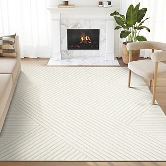 Abani Neutral NTL140A Cream Lines Area Rug