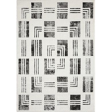 Abani Rugs Nomad Collection NOM140A Cream Grey Checkered Bordered Pattern Geometric Area Rug