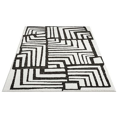 Abani Rugs Nomad Collection NOM130A Cream Grey Box Pattern Geometric Area Rug