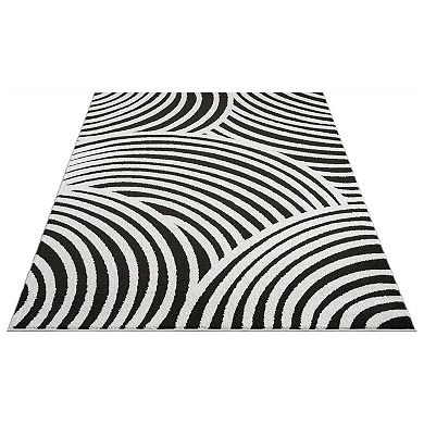 Abani Rugs Nomad Collection NOM160B Cream Black Linear Curves Area Rug