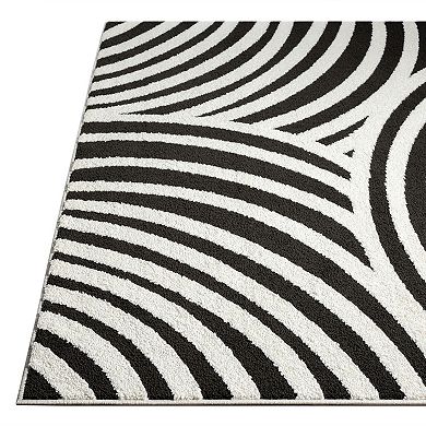 Abani Rugs Nomad Collection NOM160B Cream Black Linear Curves Area Rug