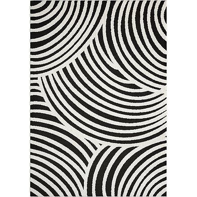 Abani Rugs Nomad Collection NOM160B Cream Black Linear Curves Area Rug