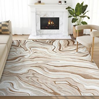 Abani Rugs Regal REG260B Beige Brown Intertwined Lines Area Rug