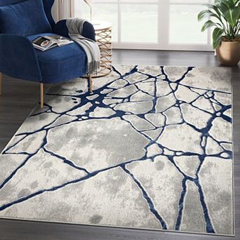 Abani Atlas Collection ATL200C Contemporary Web Grey Blue Area Rug