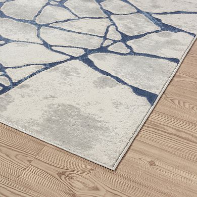 Abani Atlas Collection ATL200C Contemporary Web Grey Blue Area Rug