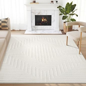 Abani Neutral NTL150A Cream Tone-on-Tone Geometric Lines Area Rug