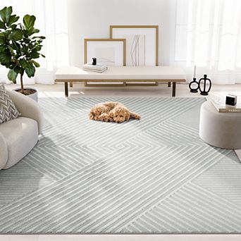 Abani Neutral NTL140B Grey Criss Cross Lines Area Rug