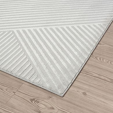 Abani Neutral NTL140B Grey Criss Cross Lines Area Rug