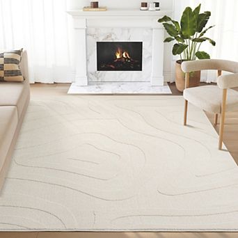Abani Wave WAV100B Cream Geometric Wavy Area Rug
