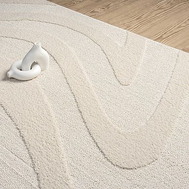 Abani Wave WAV100B Cream Geometric Wavy Area Rug