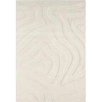 Abani Wave WAV100B Cream Geometric Wavy Area Rug