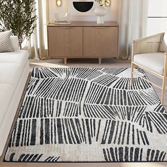 Abani Rugs Terra TER210A Beige Black Linear Wave Contemporary Area Rug