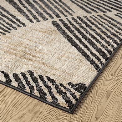 Abani Rugs Terra TER210A Beige Black Linear Wave Contemporary Area Rug