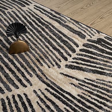 Abani Rugs Terra TER210A Beige Black Linear Wave Contemporary Area Rug